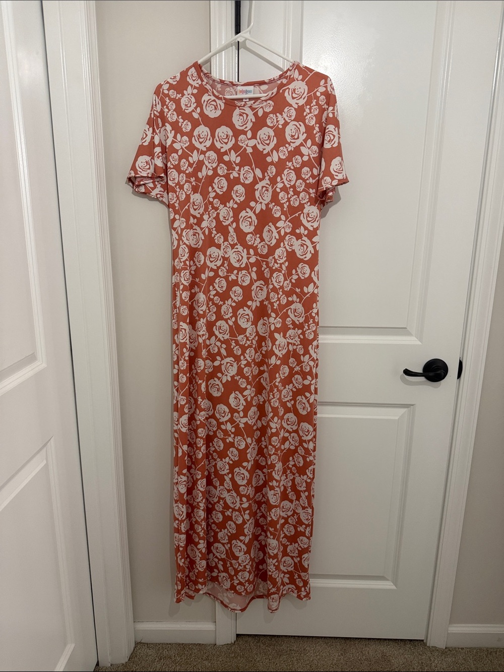 LuLaRoe Rust Maxi Dress with Cream Floral Print